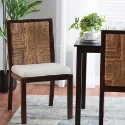 Kirkland's Home Abaca And Mahogany Armless Dining Chair- Dining Chairs