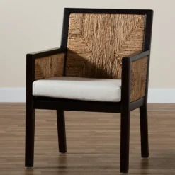 Kirkland's Home Abaca And Mahogany Dining Chair With Arms- Dining Chairs