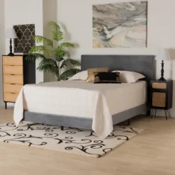 Kirkland's Home Abba Velvet Ribbed Queen Bed Frame- Beds & Headboards