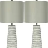 Kirkland's Home Abstract Gray Ribbed Stripes Table Lamps, Set Of 2- Table Lamps