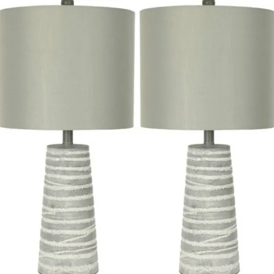 Kirkland's Home Abstract Gray Ribbed Stripes Table Lamps, Set Of 2- Table Lamps