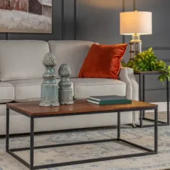 Kirkland's Home Acacia Wood And Black Iron Coffee Table- Coffee Tables