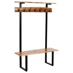 Kirkland's Home Acacia Wood Modern Storage Hooks Hall Tree- Entryway Furniture