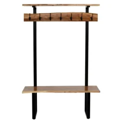 Kirkland's Home Acacia Wood Modern Storage Hooks Hall Tree- Entryway Furniture