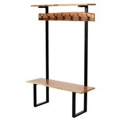 Kirkland's Home Acacia Wood Modern Storage Hooks Hall Tree- Entryway Furniture