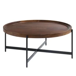 Kirkland's Home Acacia Wood Round Tray Top Coffee Table- Coffee Tables