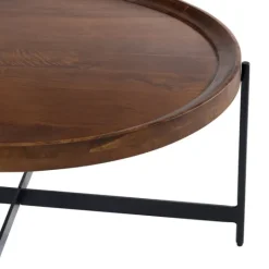Kirkland's Home Acacia Wood Round Tray Top Coffee Table- Coffee Tables