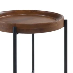 Kirkland's Home Acacia Wood Round Tray Top Side Table- Accent & End Tables