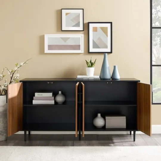 Kirkland's Home Acorn And Black Chevron Door Tv Stand- Tv Stands & Media Consoles