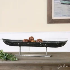Kirkland's Home Aged Black Distressed Canoe Bowl- Decorative Bowls & Jars