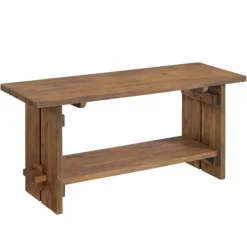 Kirkland's Home Aged Brown Acacia Wood Board Bench- Benches & Ottomans