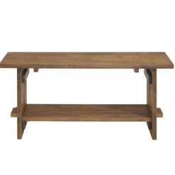 Kirkland's Home Aged Brown Acacia Wood Board Bench- Benches & Ottomans
