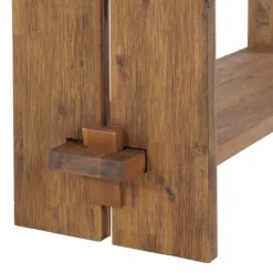 Kirkland's Home Aged Brown Acacia Wood Board Bench- Benches & Ottomans