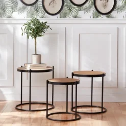 Kirkland's Home Aged Round Wood Top 3-Pc. Accent Table Set- Accent & End Tables