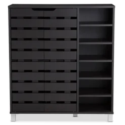 Kirkland's Home Aldrich Black Slatted Shoe Storage Cabinet- Entryway Furniture