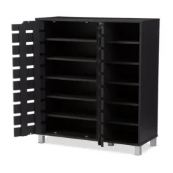Kirkland's Home Aldrich Black Slatted Shoe Storage Cabinet- Entryway Furniture