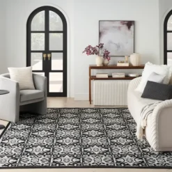 Kirkland's Home Aloha Black Geometric Indoor/Outdoor Area Rug, 5X7- Outdoor Rugs