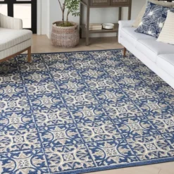Kirkland's Home Aloha Blue Geometric Indoor/Outdoor Area Rug, 9X12- Outdoor Rugs