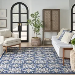Kirkland's Home Aloha Blue Geometric Indoor/Outdoor Area Rug, 9X12- Outdoor Rugs