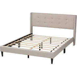 Kirkland's Home Amala Beige Button Tufted Queen Bed Frame- Beds & Headboards