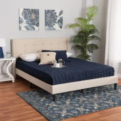 Kirkland's Home Amala Beige Button Tufted Queen Bed Frame- Beds & Headboards