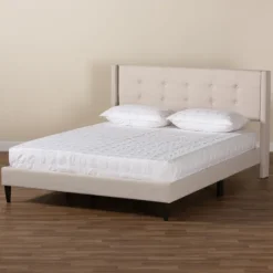 Kirkland's Home Amala Beige Button Tufted Queen Bed Frame- Beds & Headboards