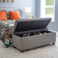Kirkland's Home Amelia Tufted Shoe Storage Ottoman Bench- Entryway Furniture