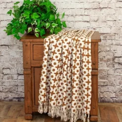 Kirkland's Home And Beige Patterned Fringe Throw- Blankets & Throws