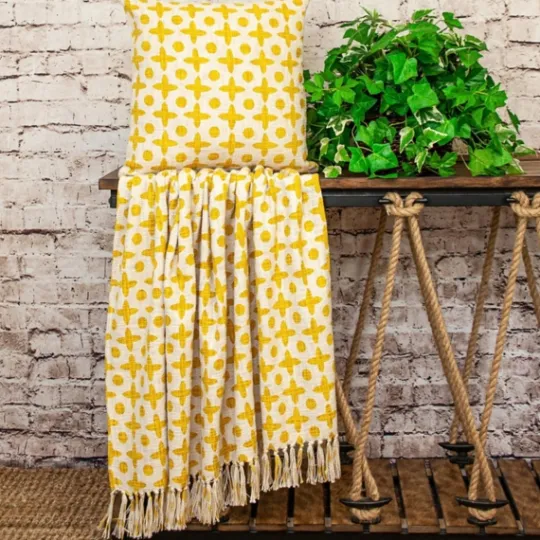 Kirkland's Home And Beige Patterned Fringe Throw- Blankets & Throws
