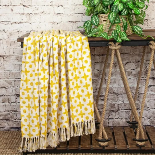 Kirkland's Home And Beige Patterned Fringe Throw- Blankets & Throws