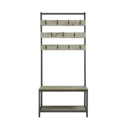 Kirkland's Home And Black Wood Bench Hall Tree- Entryway Furniture