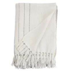 Kirkland's Home And Gray Striped And Fringe Throw Blanket- Blankets & Throws