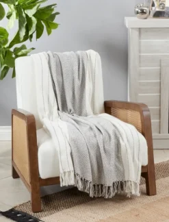 Kirkland's Home And Gray Striped And Fringe Throw Blanket- Blankets & Throws