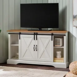 Kirkland's Home And Natural Sliding Barn Door Tv Stand- Tv Stands & Media Consoles