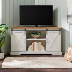 Kirkland's Home And Natural Sliding Barn Door Tv Stand- Tv Stands & Media Consoles