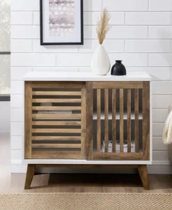 Kirkland's Home And Oak Sliding Slat Door Console Table- Console Tables