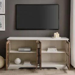Kirkland's Home And Rustic Oak Glass Door Tv Stand- Tv Stands & Media Consoles