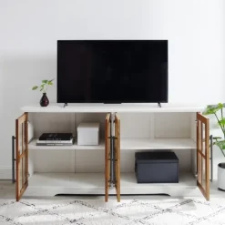 Kirkland's Home And Rustic Oak Glass Door Tv Stand- Tv Stands & Media Consoles