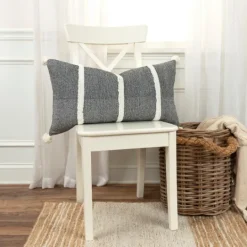 Kirkland's Home And White Artisanal Stripes Lumbar Pillow- Pillows