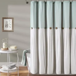 Kirkland's Home And White Button Accent Linen Shower Curtain- Shower Curtains