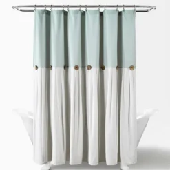 Kirkland's Home And White Button Accent Linen Shower Curtain- Shower Curtains