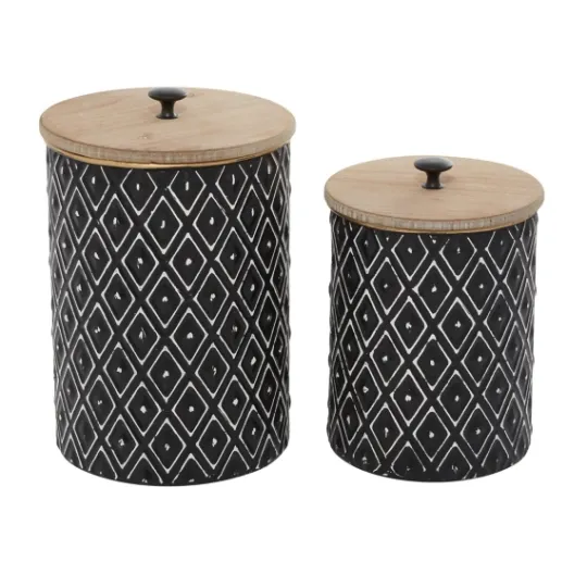 Kirkland's Home And White Embossed Diamond Jars, Set Of 2- Decorative Bowls & Jars