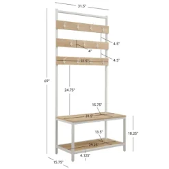 Kirkland's Home And White Wood Bench Hall Tree- Entryway Furniture