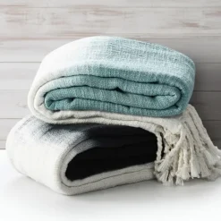 Kirkland's Home Angel Blue Shibori Slab Fringe Throw- Blankets & Throws