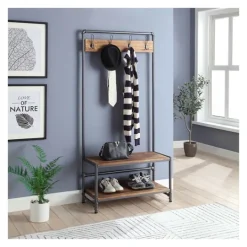 Kirkland's Home Annalee Industrial Metal And Wood Hall Tree- Entryway Furniture