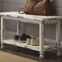 Kirkland's Home Antiquated Farmhouse Shelf Bench- Benches & Ottomans