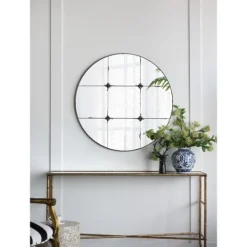 Kirkland's Home Antique Black Floral Panel Round Mirror- Decorative Mirrors