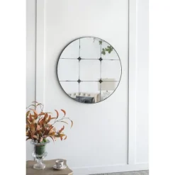 Kirkland's Home Antique Black Floral Panel Round Mirror- Decorative Mirrors