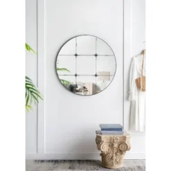 Kirkland's Home Antique Black Floral Panel Round Mirror- Decorative Mirrors