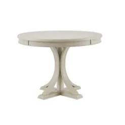 Kirkland's Home Antique Cream Wood Pedestal Round Dining Table- Dining Tables